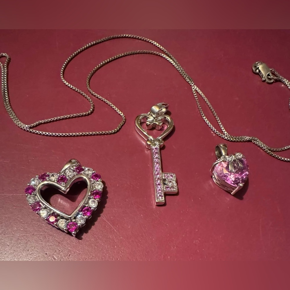 Heart pendants and chain lot 925 Sterling Silver